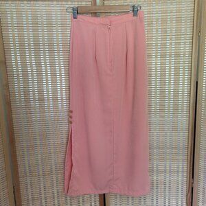 Vintage Peach Midi Skirt With Side Slit & Decorative Buttons